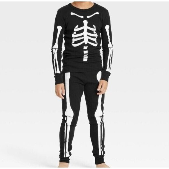 Kids' Size 6 Halloween Skeleton Snug Fit Pajama Set - Black - Shirt & Pants - Picture 1 of 5